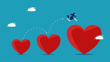 a man is running up a heart shaped hill vector