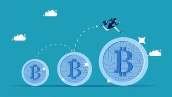 a man is running on top of a stack of bitcoin vector