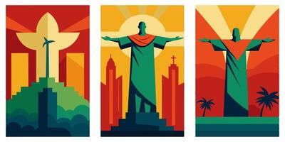 A set of three posters featuring a statue of Jesus vector