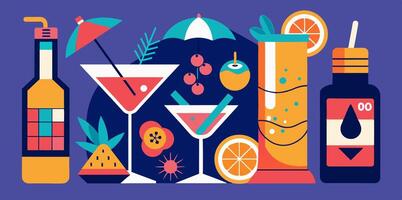 In this illustration, there is a wide variety of drinks available vector