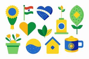 A collection of icons representing the colors of the Brazilian flag vector