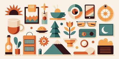 A collection of colorful icons displayed against a white backdrop vector