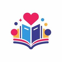 There is an open book with a heart symbol placed on top of it vector
