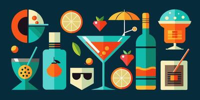 Many various drink types are depicted in this illustration vector