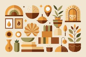 Illustration of various objects and plants designed in a flat style vector