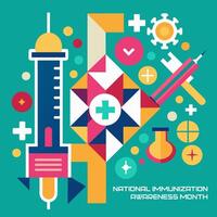 A colorful poster for immunization awareness month with shapes and patterns vector