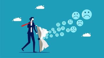 businessman with paper and emotions icons vector