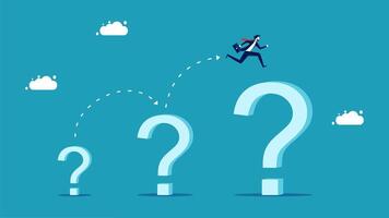 businessman running to the top of the question marks vector