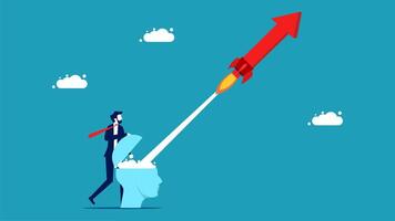 businessman with rocket on head and head on top of rocket vector