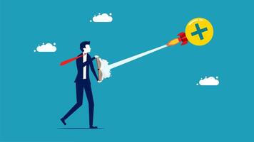 a man in a suit holding a rocket with a plus sign vector