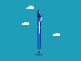 a person sitting on top of a pen with clouds in the background vector