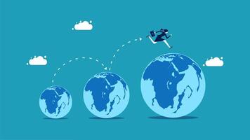 businessman running on top of the globe vector
