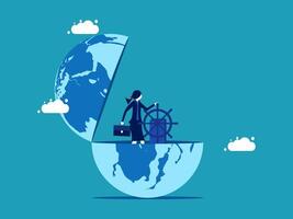 businessman on the globe with a map and a suitcase vector