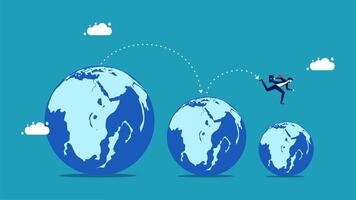 businessman running on the globe with a cloud trail vector