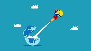a man flying on a rocket with the earth in the background vector