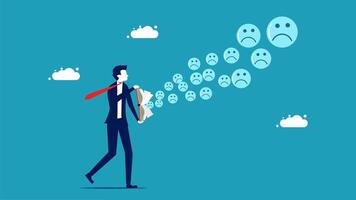 a man in a suit is holding a briefcase with a bunch of sad faces vector