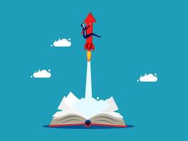 a rocket is flying over an open book vector