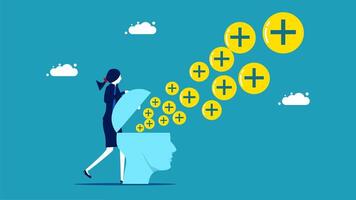 a woman is standing in front of a head with a plus sign vector