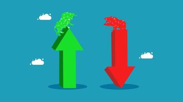 two arrows are pointing up and down, one is red and the other is green vector