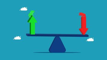 two arrows on a seesaw with one pointing up and one pointing down vector