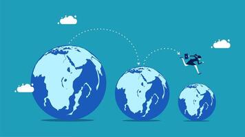 businessman running on the globe with a cloud trail vector