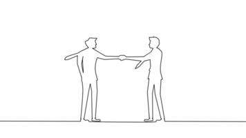 one line drawing of two businessmen shaking hands vector