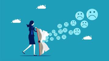 a woman is holding a piece of paper with a bunch of emotions vector