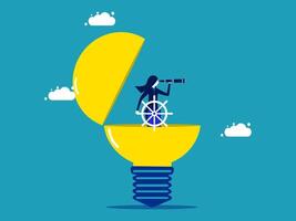 a person sitting inside a light bulb with a boat on top vector
