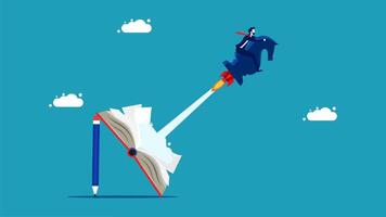 a rocket is flying out of a book vector