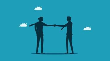two businessmen shaking hands with clouds in the background vector