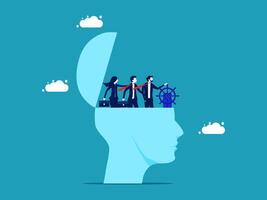 business people in the head of a man with a brain vector