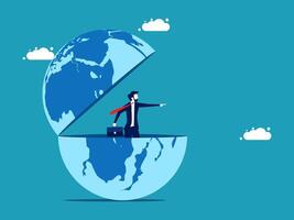 businessman in suit standing on the globe with a briefcase vector