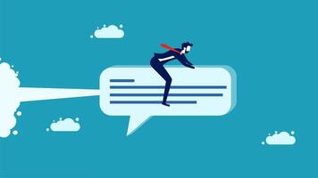 a man in a suit is sitting on top of a speech bubble vector