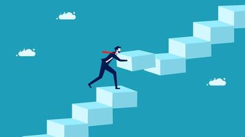 businessman climbing up a ladder to reach the top of a cube vector