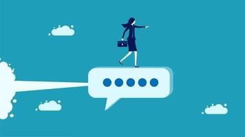 a woman standing on a cloud with a speech bubble vector