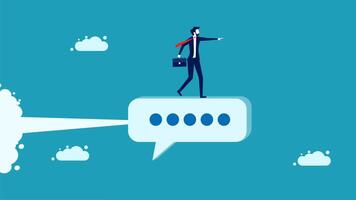 businessman standing on cloud with speech bubbles vector