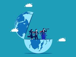 business people on the globe with a map vector