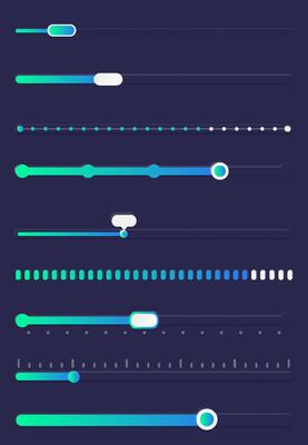 Progress load bar. Indicator of status download. Graphic icons of interface. Neon buttons of speed of upload. Web loaders with percent. Futuristic UI for website, game, internet