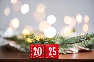 Two boxes from an Advent calendar that make up the number 2025. photo