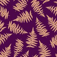 Abstract artistic gold leaves fern seamless pattern. hand drawing. Stylized leaf stems print on a burgundy background. Simple ornament for designs, textile, fabric, cover vector