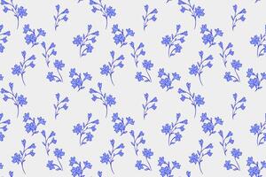 hand drawing blue florals stem seamless pattern. Abstract artistic branches with tiny flowers print on a light background. Simple nature ornament for design, fashion, surface design, fabric vector