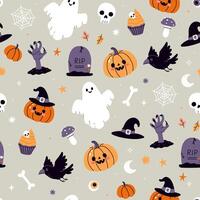 Seamless pattern with cute Halloween items. graphics. vector