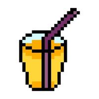 Lemon fruit juice with straw in glass in pixel art style vector