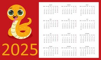 template Calendar 2025 new year. Week starts on Monday. Year of Snake. illustration. vector