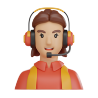 3D Illustration of Smiling Call Operator Avatar for Customer Support png
