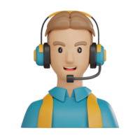 3D Illustration of Smiling Call Operator Avatar for Customer Support png