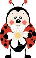 Funny ladybug with a flower daisy vector