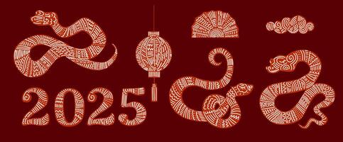 Chinese New Year snake design set. Element zodiac sign year. Illustration design of background, card, sticker, calendar. vector
