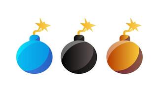 Bombs with fuse props game icons. Cartoon metal balls set, user assets, graphic elements vector