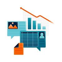 Business illustration of comment opinions and feedback on company sales spreadsheet reports. Can be used for landing pages, websites, mobile apps, posters, flyers vector